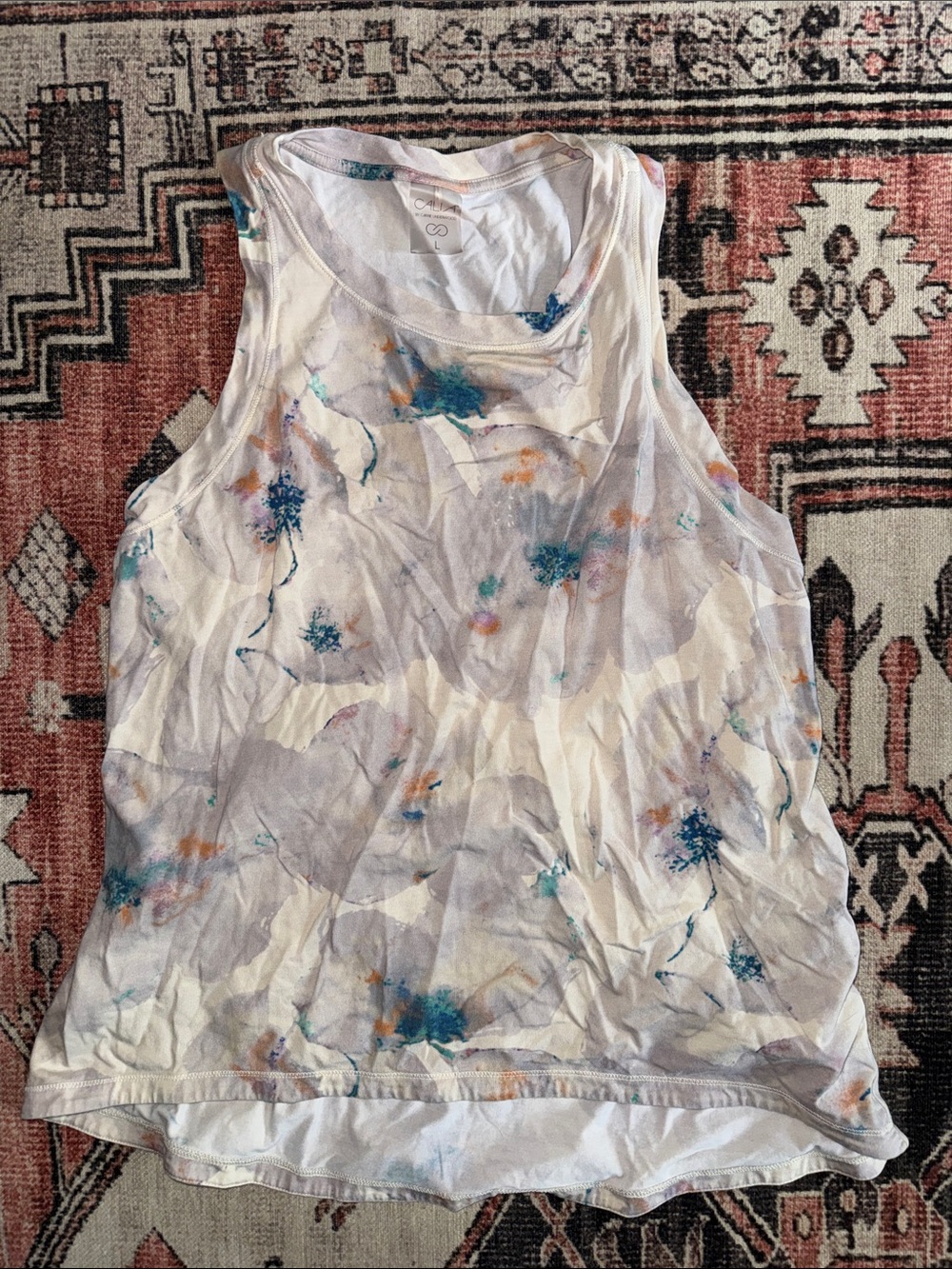 CALIA by Carrie Underwood White Tank with Teal & Orange Splatter